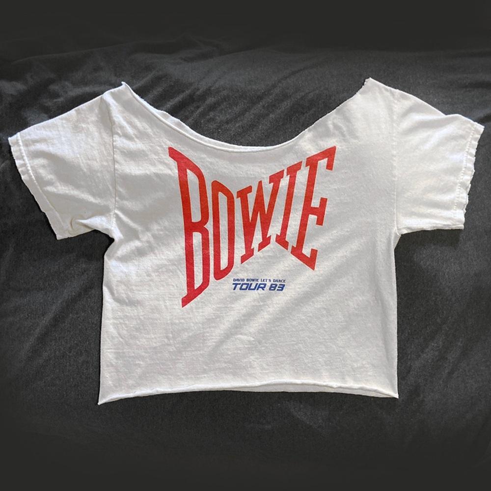 David Bowie 1983 off the shoulder crop tee